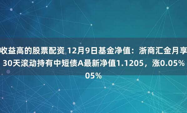 收益高的股票配资 12月9日基金净值：浙商汇金月享30天滚动持有中短债A最新净值1.1205，涨0.05%